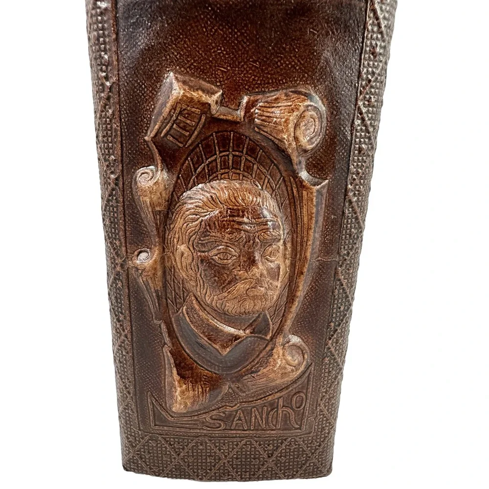 Don Quixote Sancho Panza Decanter Blue Bottle Tooled Leather Jeype Spain 14